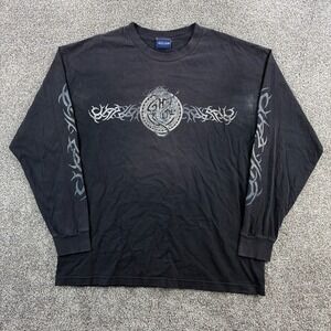 Vintage Y2K Sideout Dragon Shirt Mens XL Black Tribal Tattoo Long Sleeve Faded